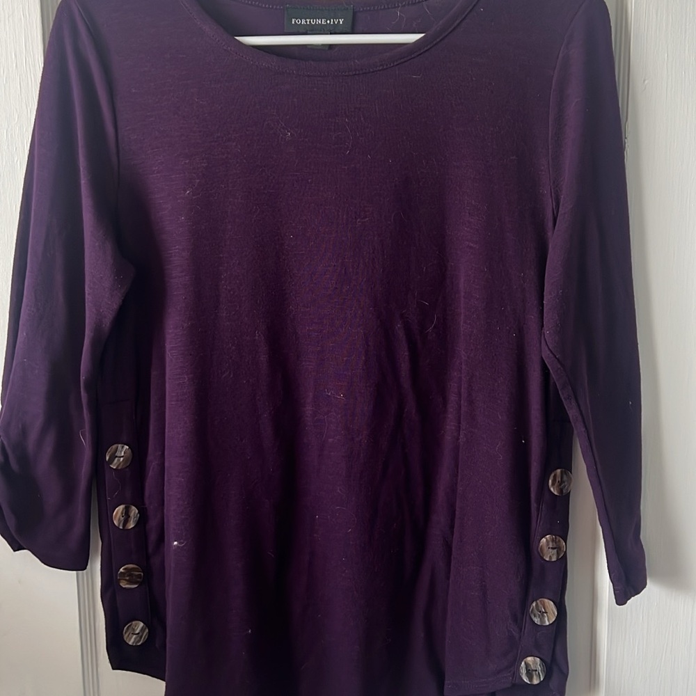 Fortune and Ivy  Purple Top with Button Detail